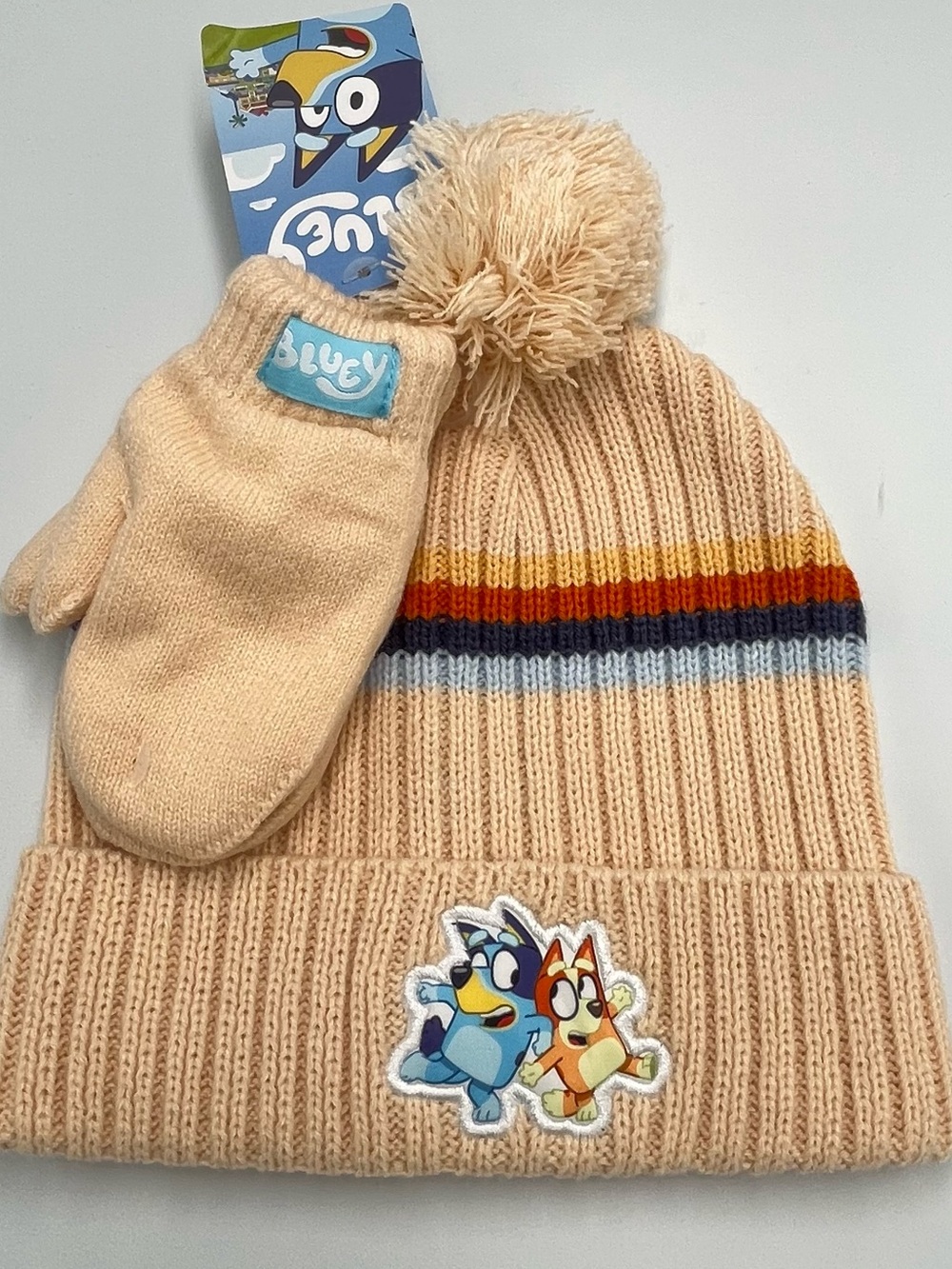 Bluey Pom Pom Beanie & Mittens Set Toddler Cream